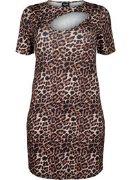 Tyköistuva leopardikuvioinen mekko, jossa on aukkokoriste, Leopard AOP