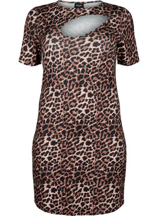 Tyköistuva leopardikuvioinen mekko, jossa on aukkokoriste, Leopard AOP, Packshot image number 0