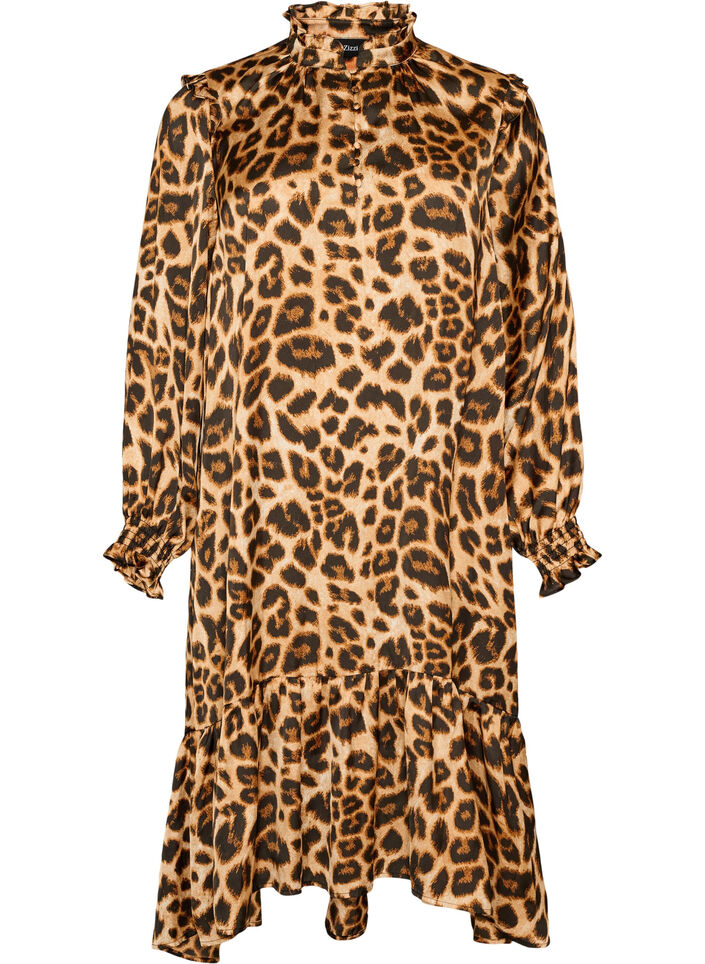 Mekko leopardikuosilla ja r&ouml;yhel&ouml;yksityiskohdilla, Ruskea, Packshot image number 0