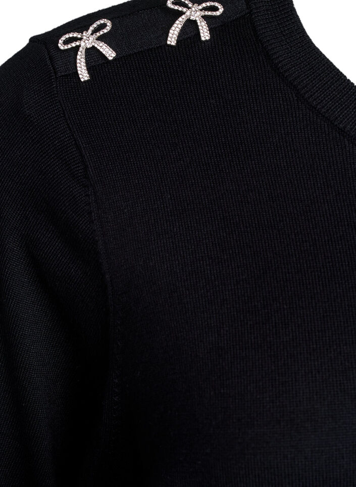 Lyhythihainen neulepaita pienillä ruseteilla, Musta, Packshot image number 3