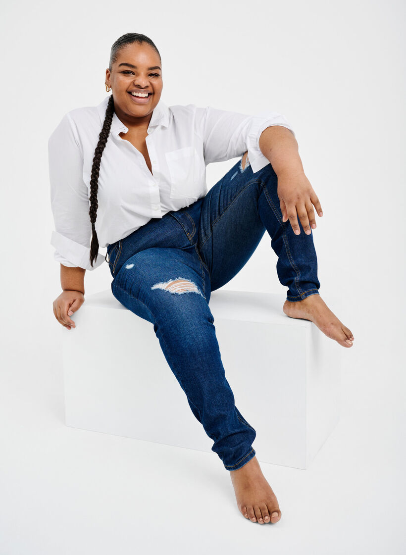 Amy super-ohut reikäfarkku, korkealla vyötäröllä, Dark blue, Image image number 0