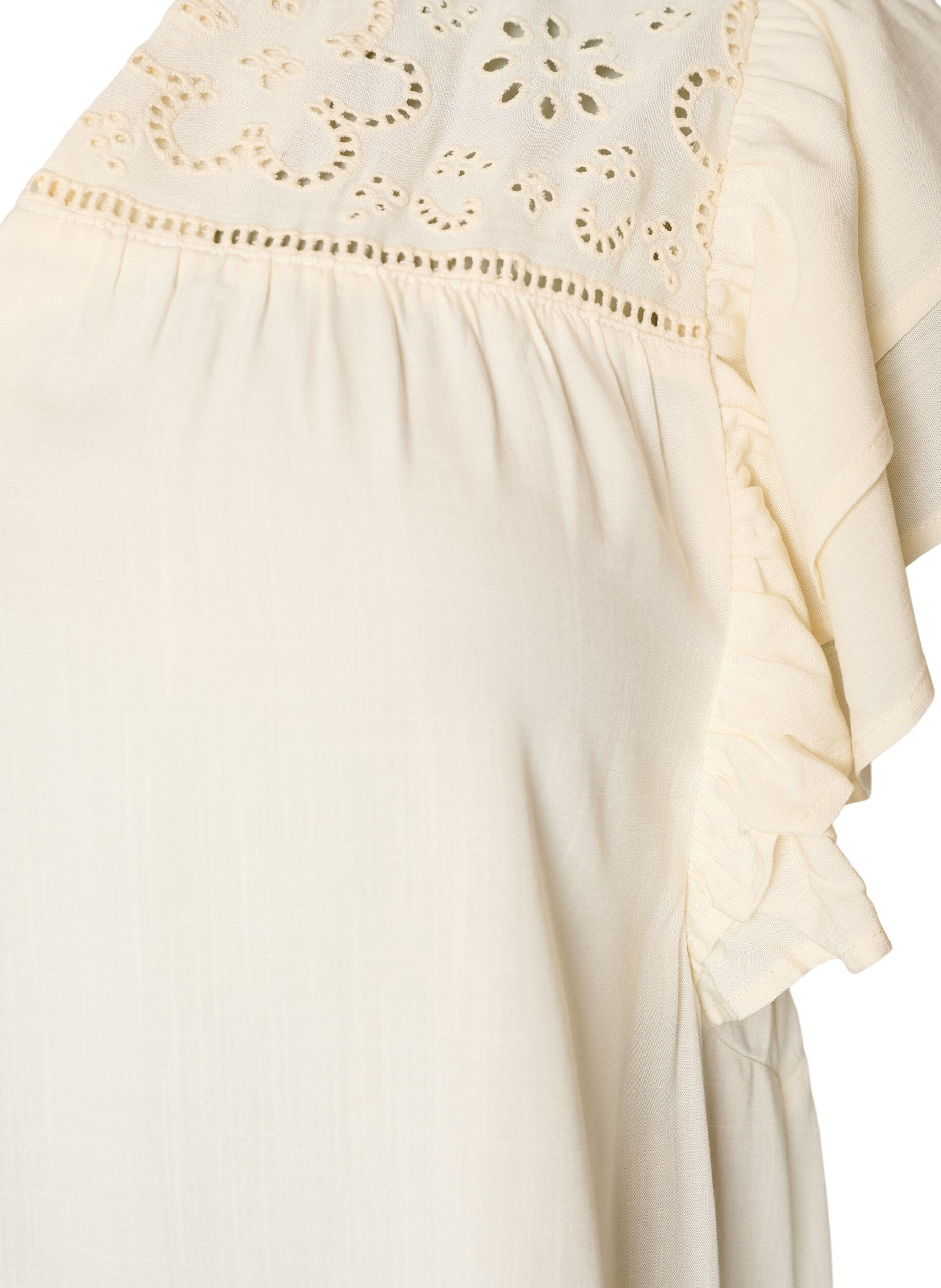 ZizziTunika broderi anglaise -koristeella ja r&ouml;yhel&ouml;hihoilla, Beige, Packshot image number 2