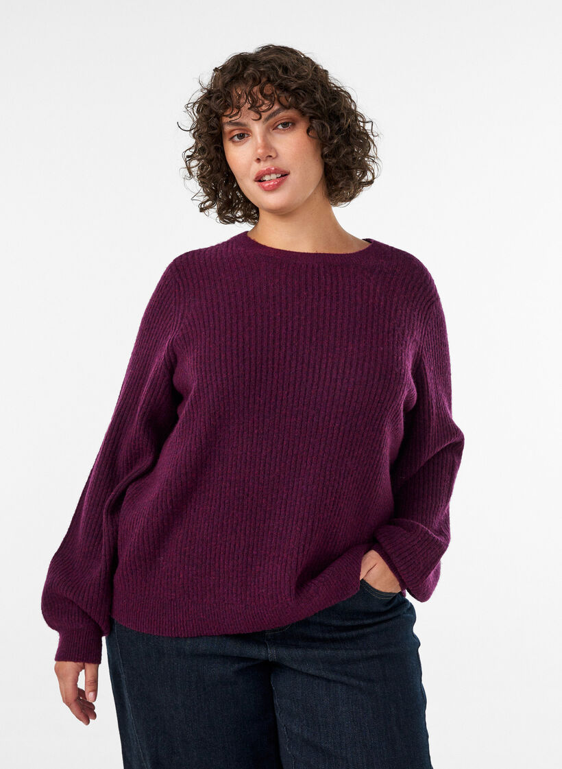Ribattu neulepaita pallohihoilla, Violetti, Model image number 0