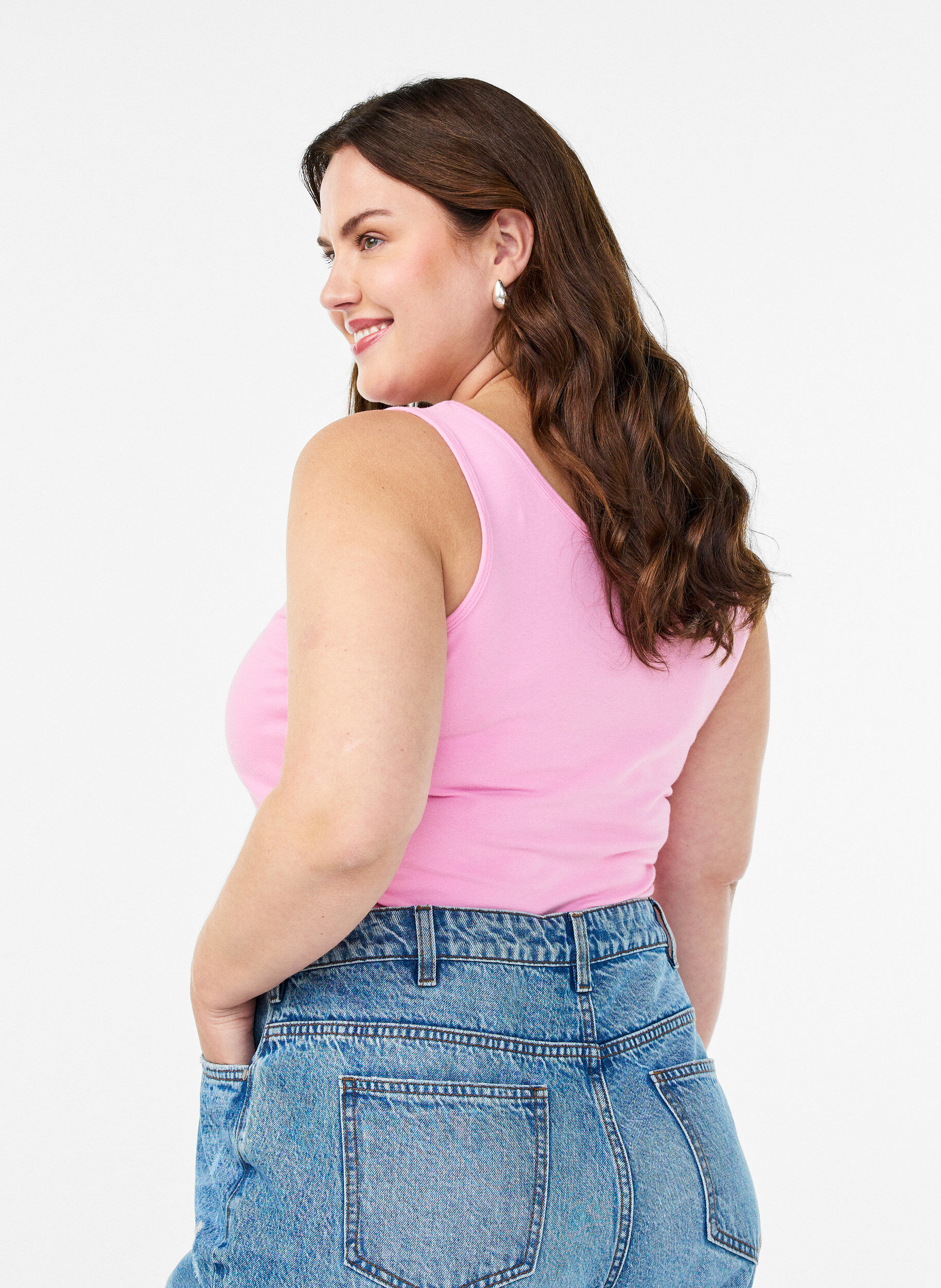 ZizziYksiv&auml;rinen perustoppi puuvillasta, Vaaleanpunainen, Model image number 2