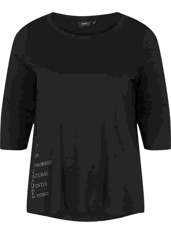 Puuvillainen t-paita 3/4-hihoilla, Black LOUNGE, Packshot image number 0