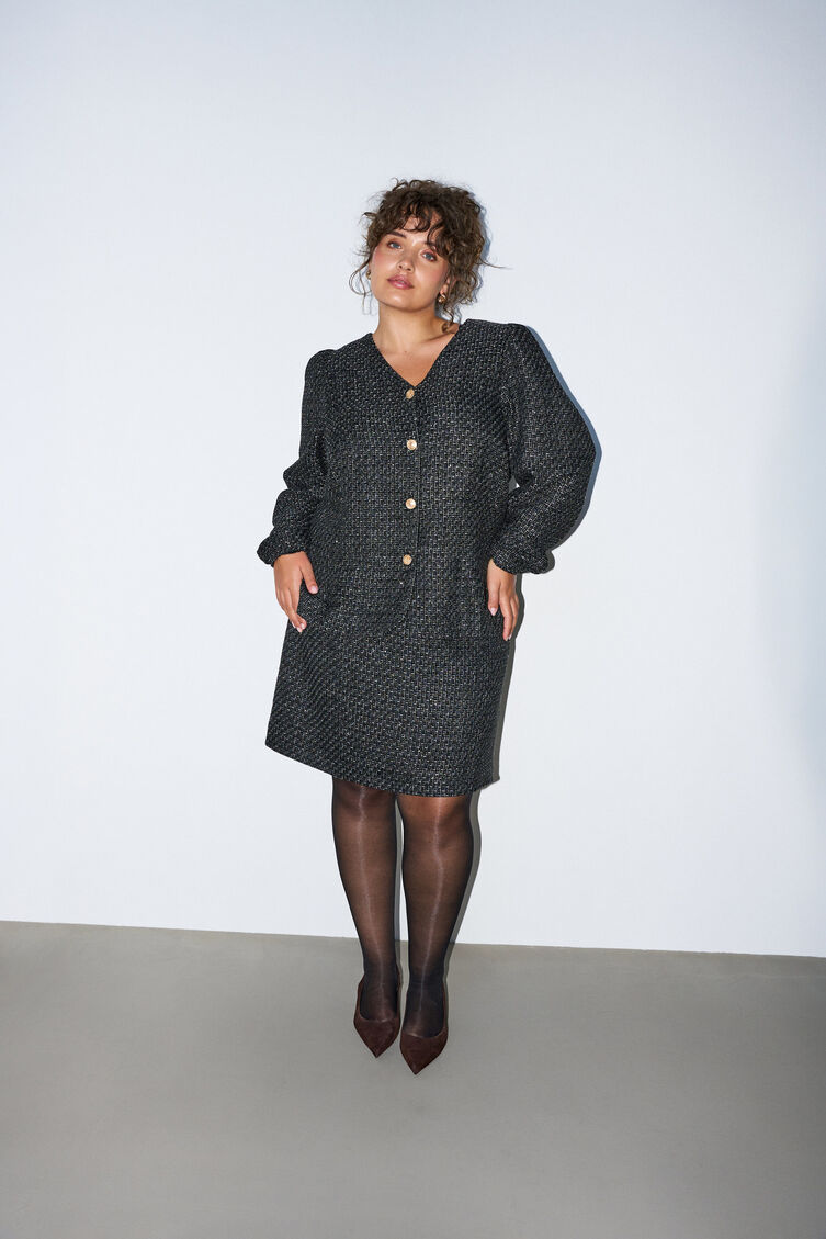 Lyhyt boucl&eacute;-hame paljeteilla, Musta, Model image number 1