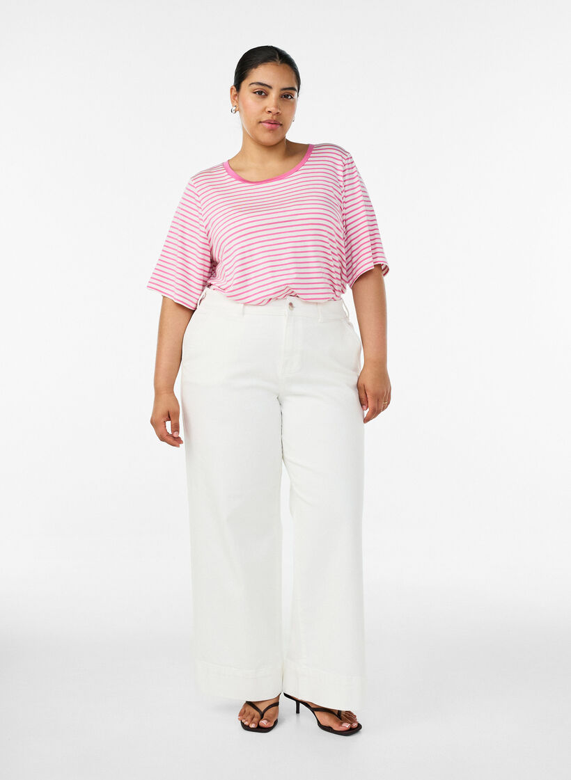 T-paita TENCEL&trade; Lyocellista ja raidoilla, Vaaleanpunainen, Model image number 1