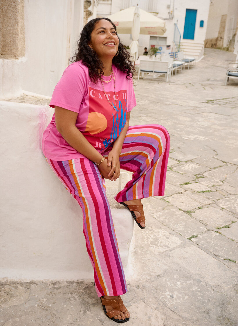 Väljät raidalliset viskoosihousut, Vaaleanpunainen, Image image number 0