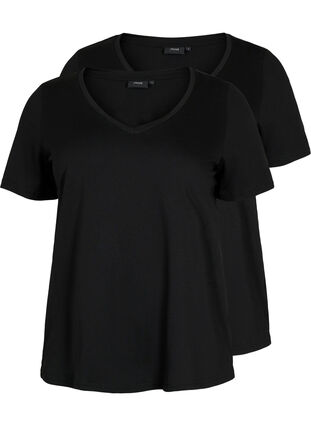 2 kpl t-paitoja v-pääntiellä, Black / Black, Packshot image number 0