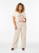 Puuvillainen T-paita etuprintill&auml; ja V-p&auml;&auml;ntiell&auml;, Beige, Model image number 1