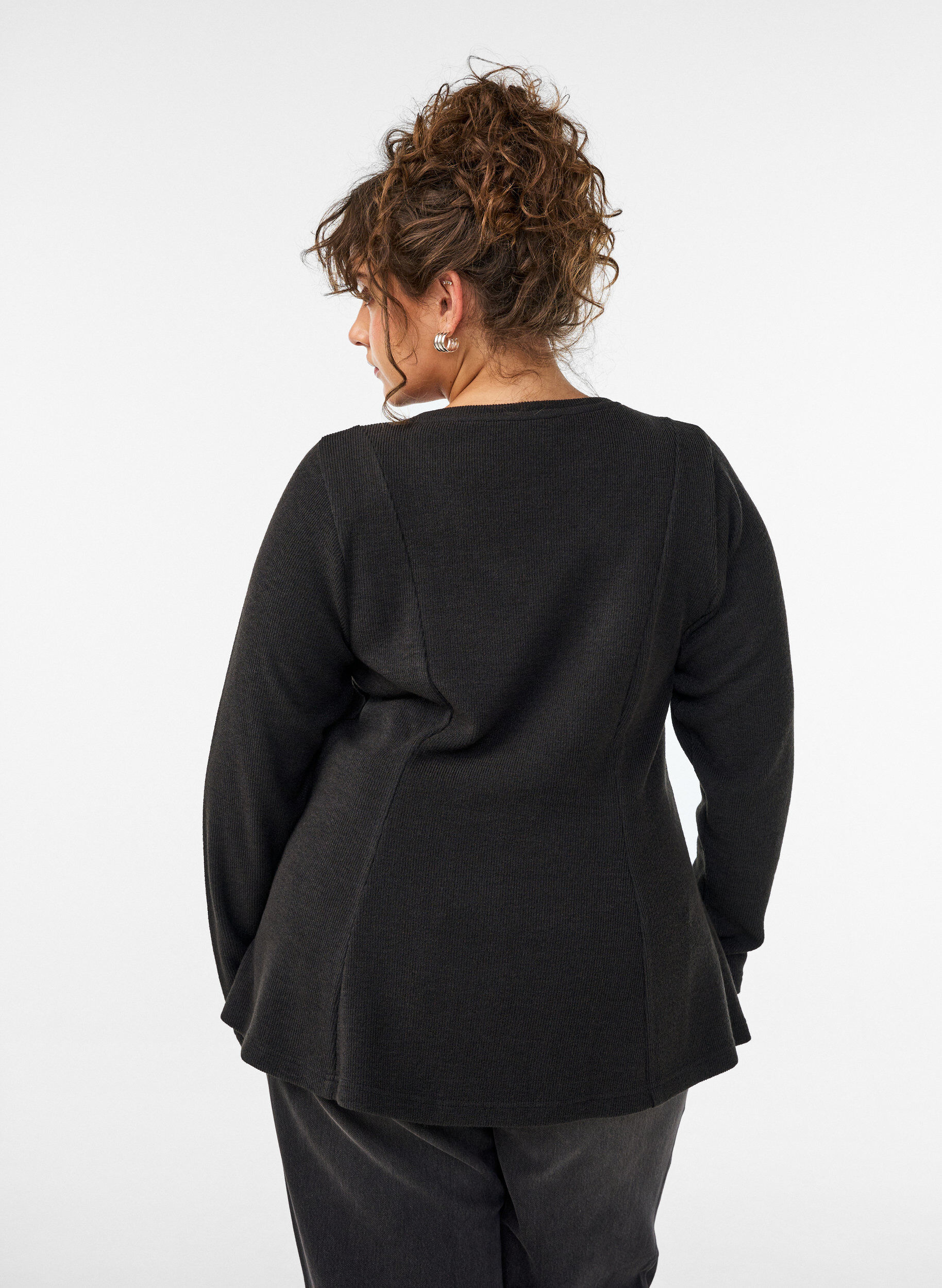 ZizziJerseypusero ribatulla pinnalla ja A-linjaisella mallilla, Musta, Model image number 2