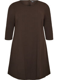 Short dress with an A-line shape and 3/4 sleeves, Brown