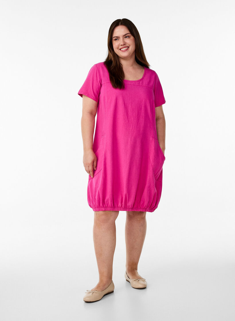 Lyhythihainen puuvillamekko , Vaaleanpunainen, Model image number 1