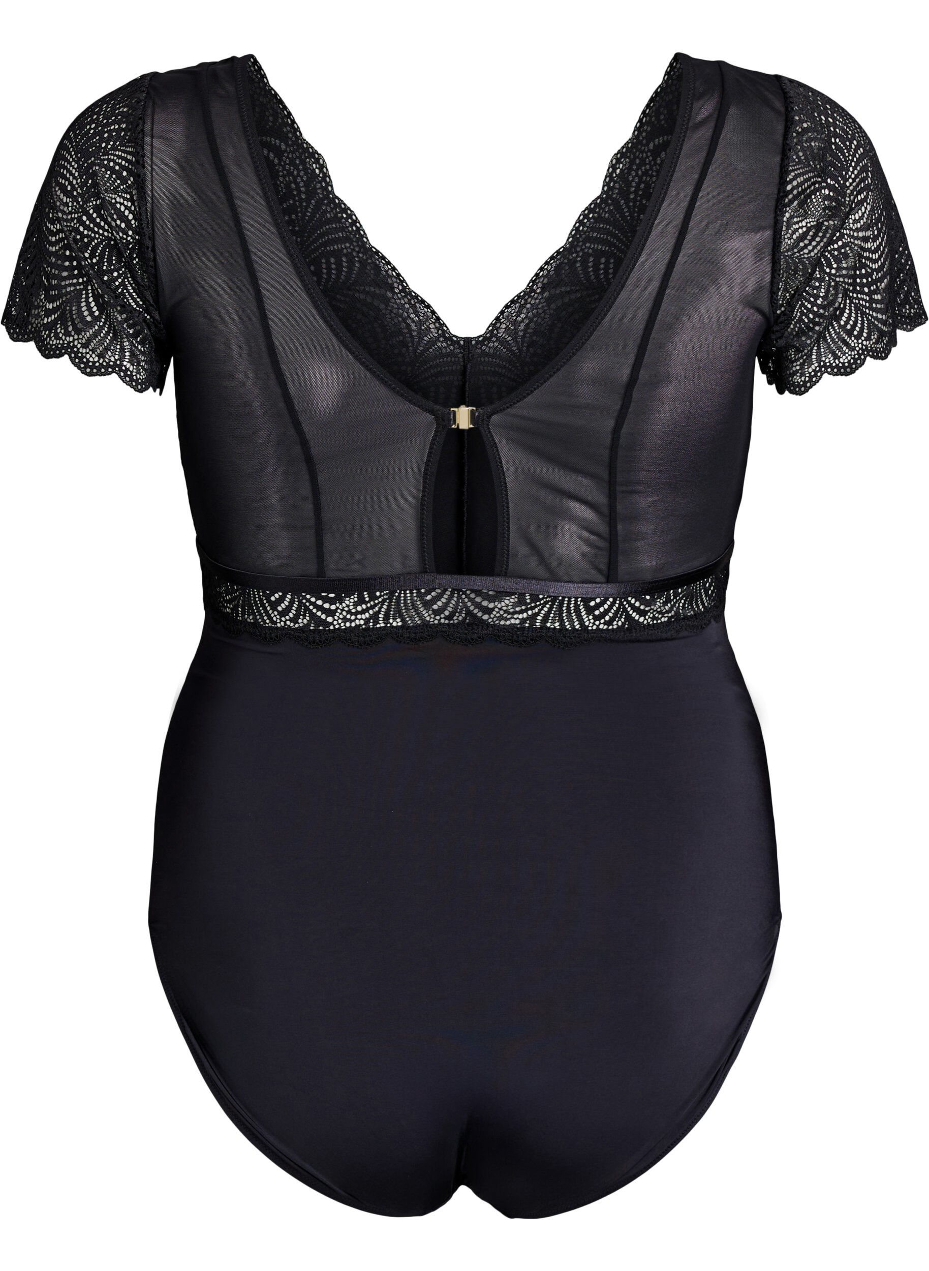 Zizzi Pitsill&auml; ja lyhyill&auml; hihoilla varustettu bodystocking, Musta, Packshot image number 1