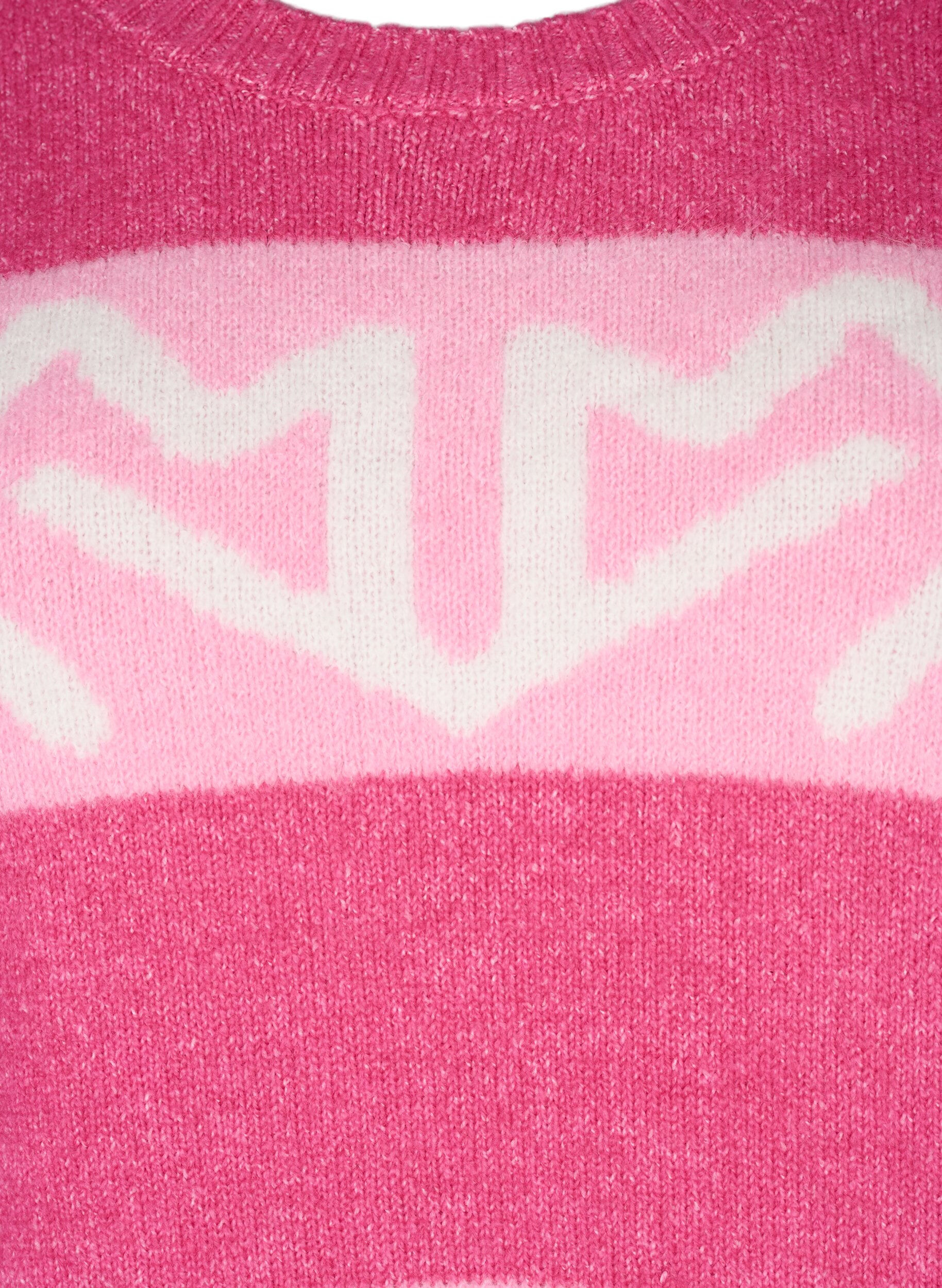 Zizzi Raidallinen neulepusero graafisella kuviolla, Raspberry Rose Comb, Packshot image number 2