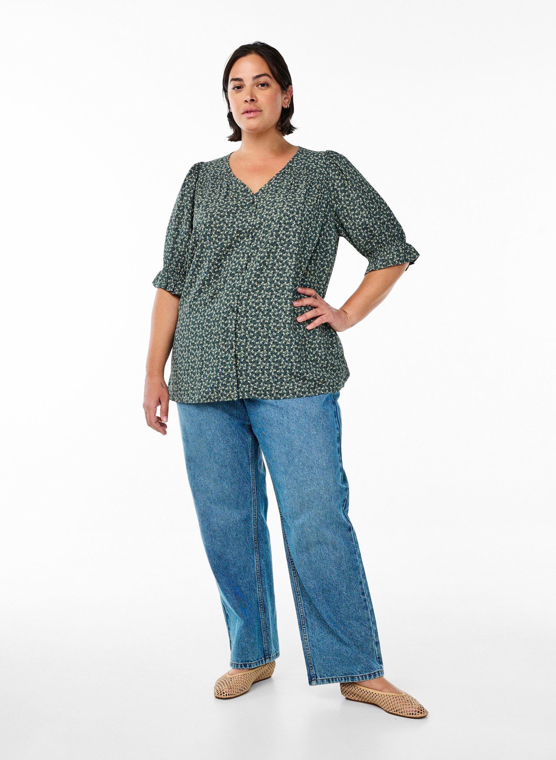 Zizzi Puseropaita 1/2-hihoilla, Vihre&auml;, Model image number 1