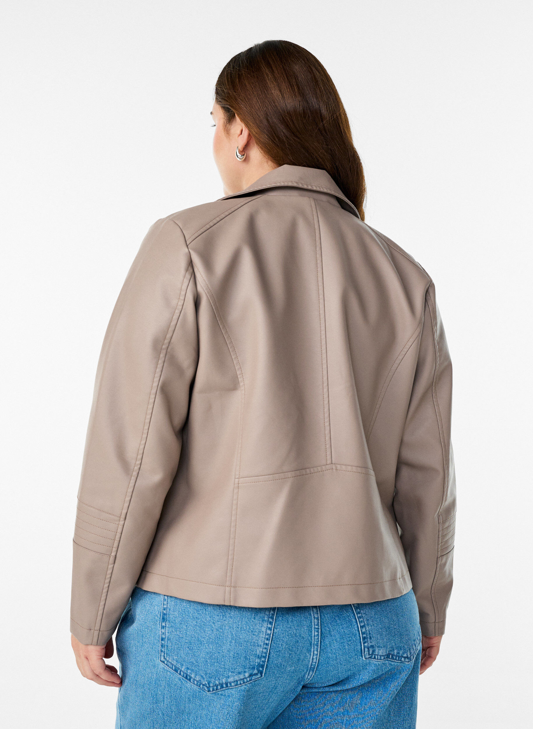 ZizziBiker-takki keinonahasta, Beige, Model image number 2