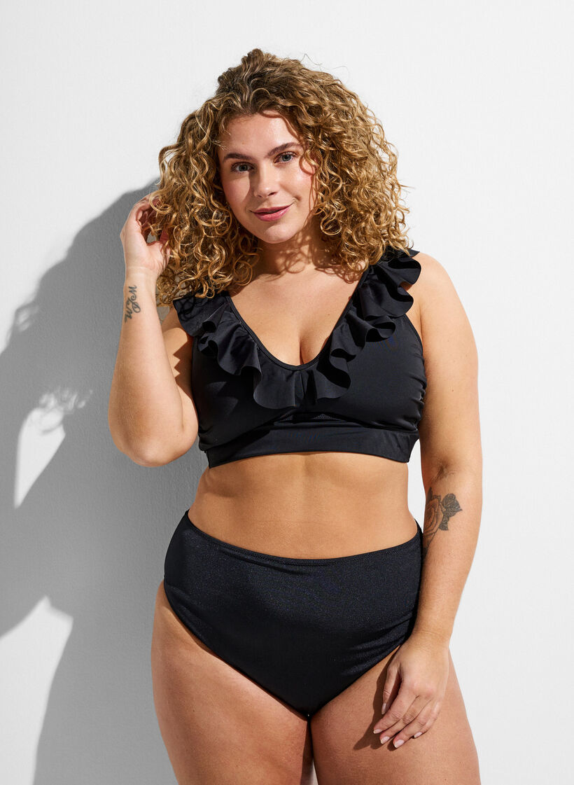 Bikiniyl&auml;osa r&ouml;yhel&ouml;yksityiskohdilla, Musta, Model image number 1