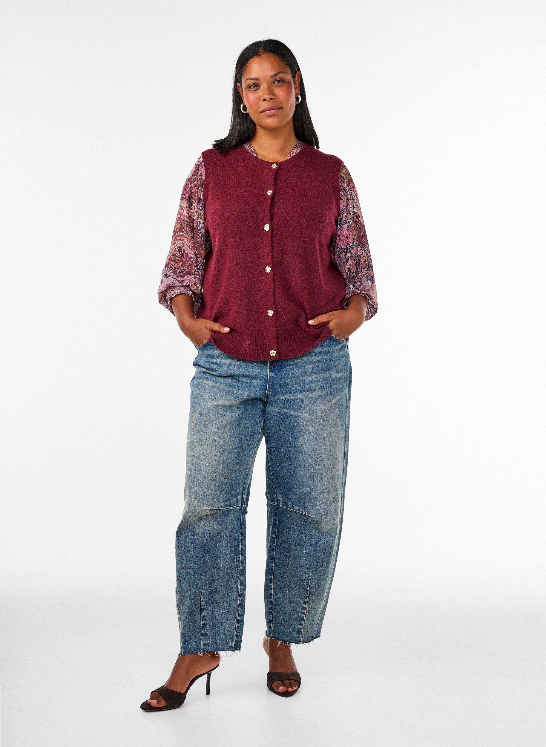 ZizziNeuleliivi koristeellisilla napeilla, Tumma Bordeaux, Model image number 1