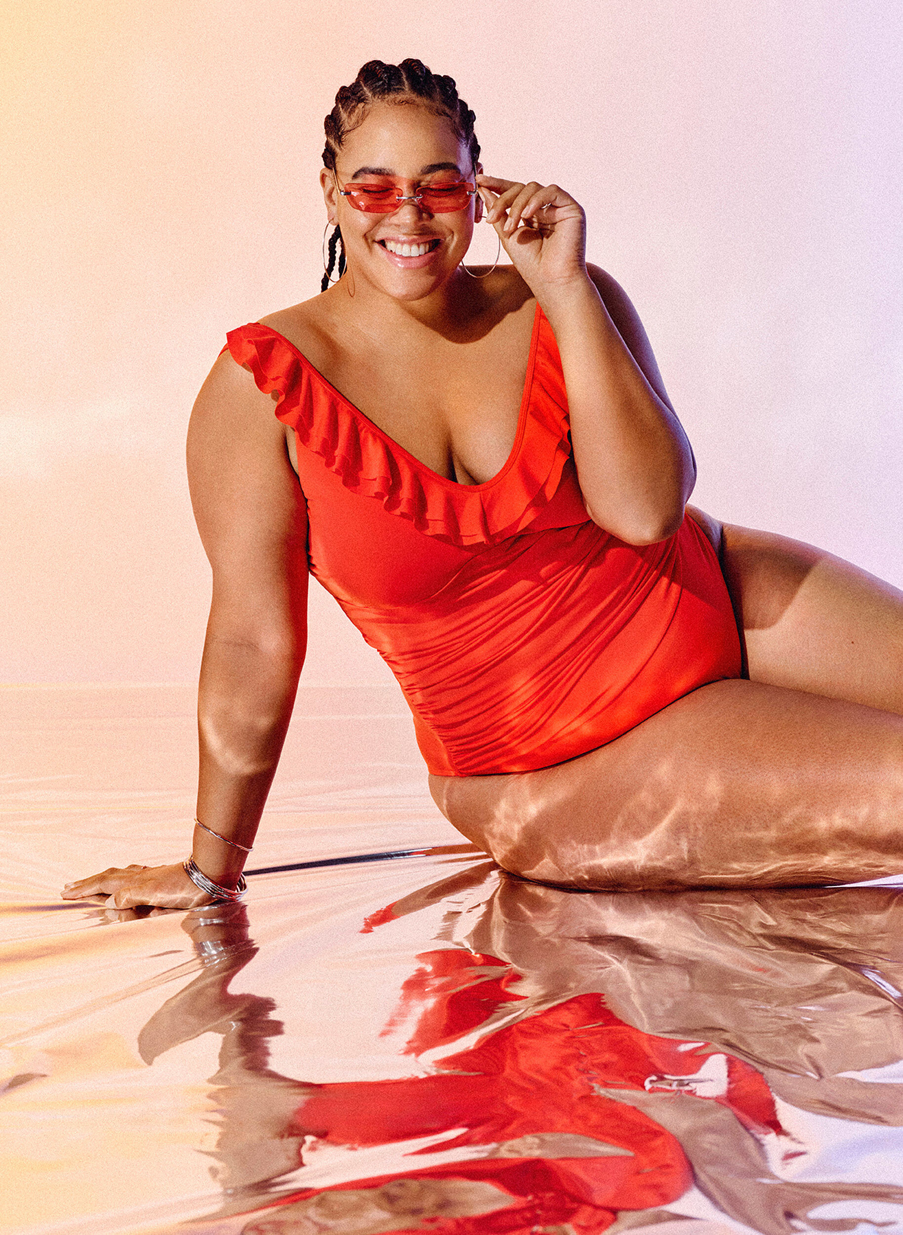 Zizzi Uimapuku, jossa r&ouml;yhel&ouml;t ja irrotettavat toppaukset, Oranssi, Image image number 0