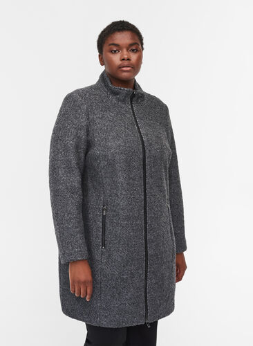 Vetoketjullinen takki villaa, Dark Grey Melange, Model image number 0