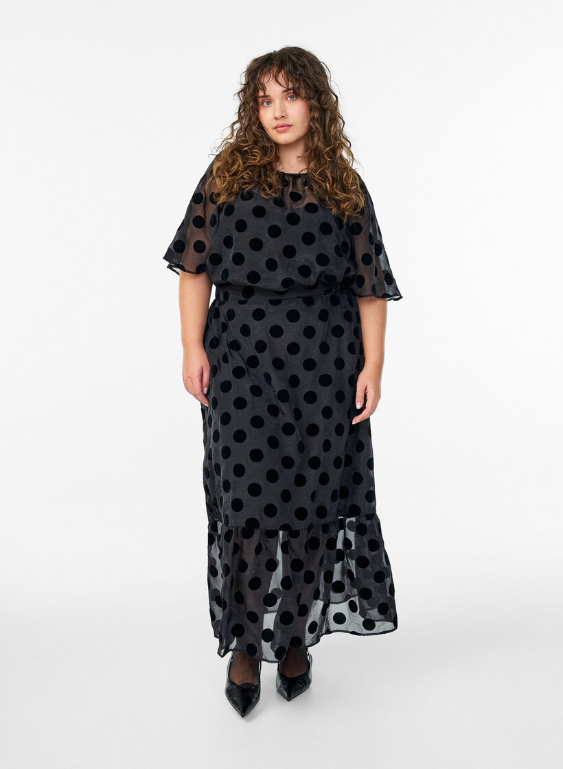 Juhlapusero organzalookilla ja samettipisteillä, Musta, Model image number 1