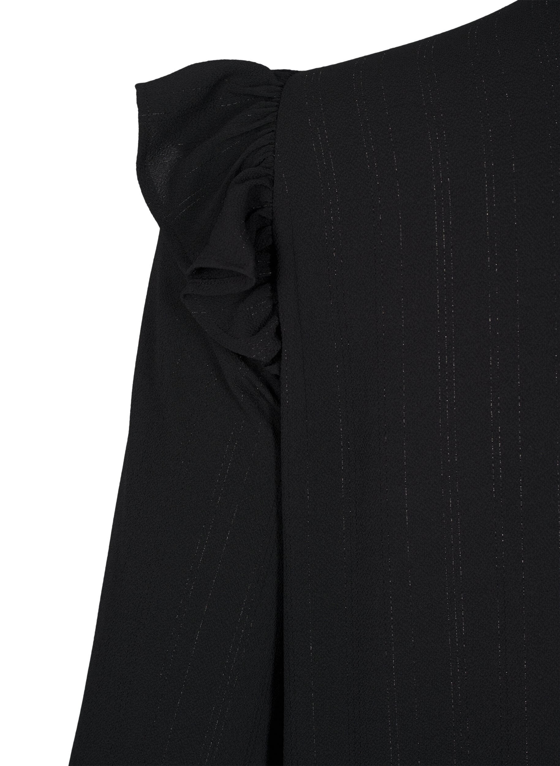 Zizzi Lyhyt mekko r&ouml;yhel&ouml;ill&auml; ja kimalteella, Musta, Packshot image number 3