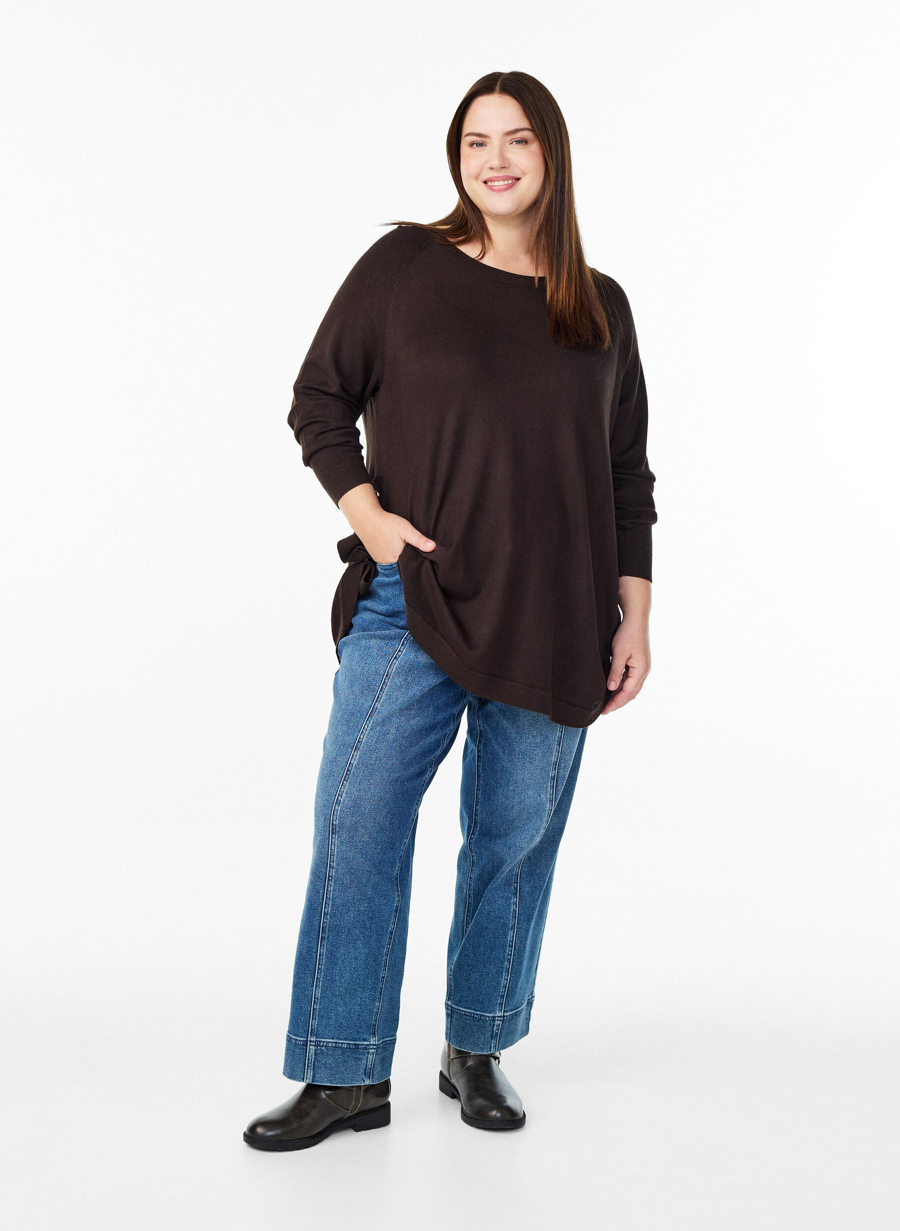 Zizzi Neulepusero sivunapeilla, Ruskea, Model image number 1