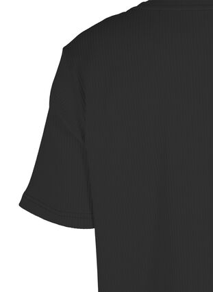 Puuvillainen t-paita ribbauksella, Black, Packshot image number 3