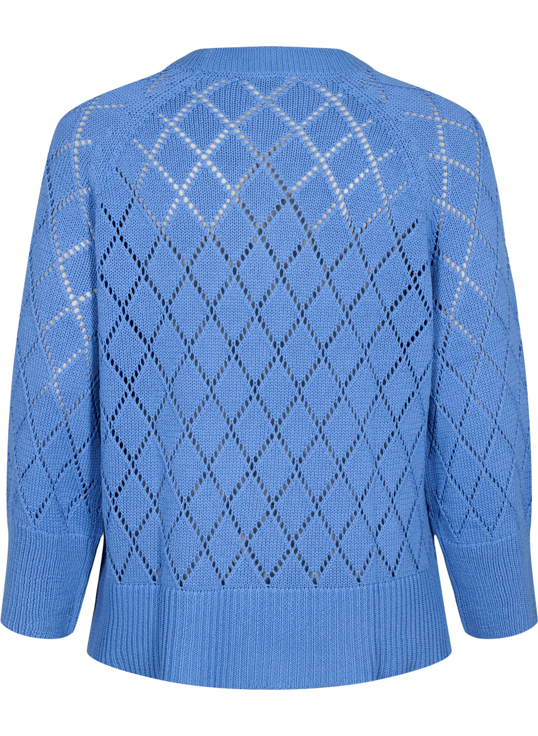 ZizziPitk&auml;hihainen neulepusero reik&auml;kuviolla, Blue Bonnet, Packshot image number 1