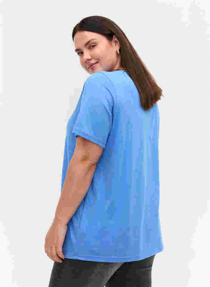 T-paita ekologisesta puuvillasta v-aukolla, Ultramarine, Model image number 1