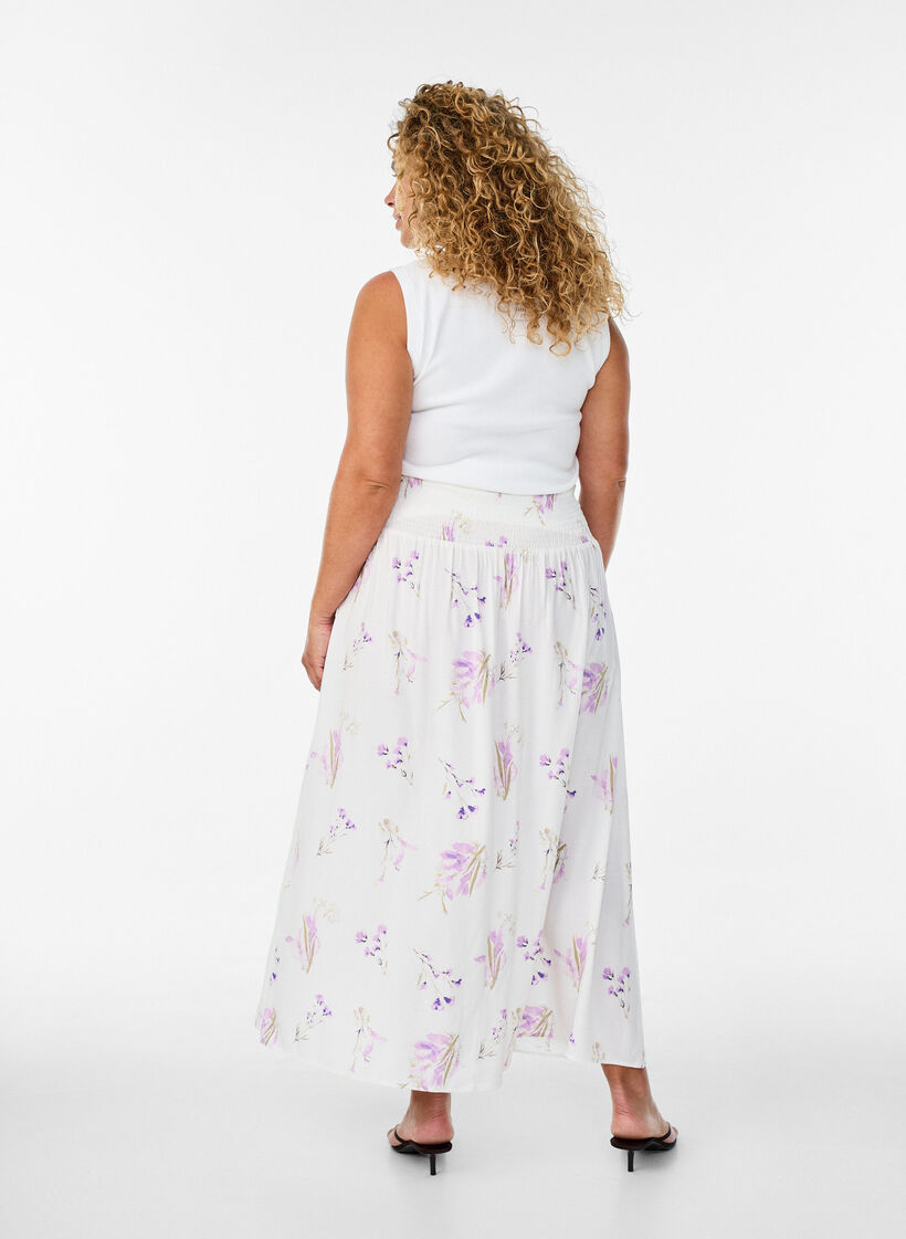 Viskoosista valmistettu rypytetty maksihame, Valkoinen, Model image number 2