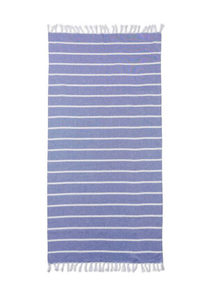 Raidallinen pyyhe hapsuilla, Medium Blue Melange, Packshot image number 1