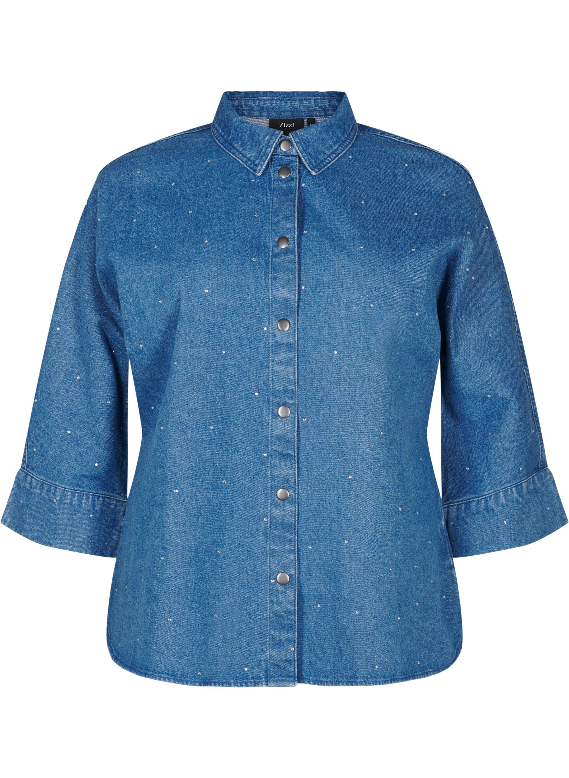 Zizzi Farkkupaita tekojalokivill&auml; ja 3/4-pituisilla hihoilla, Bl. Denim Rhinestone, Packshot image number 0
