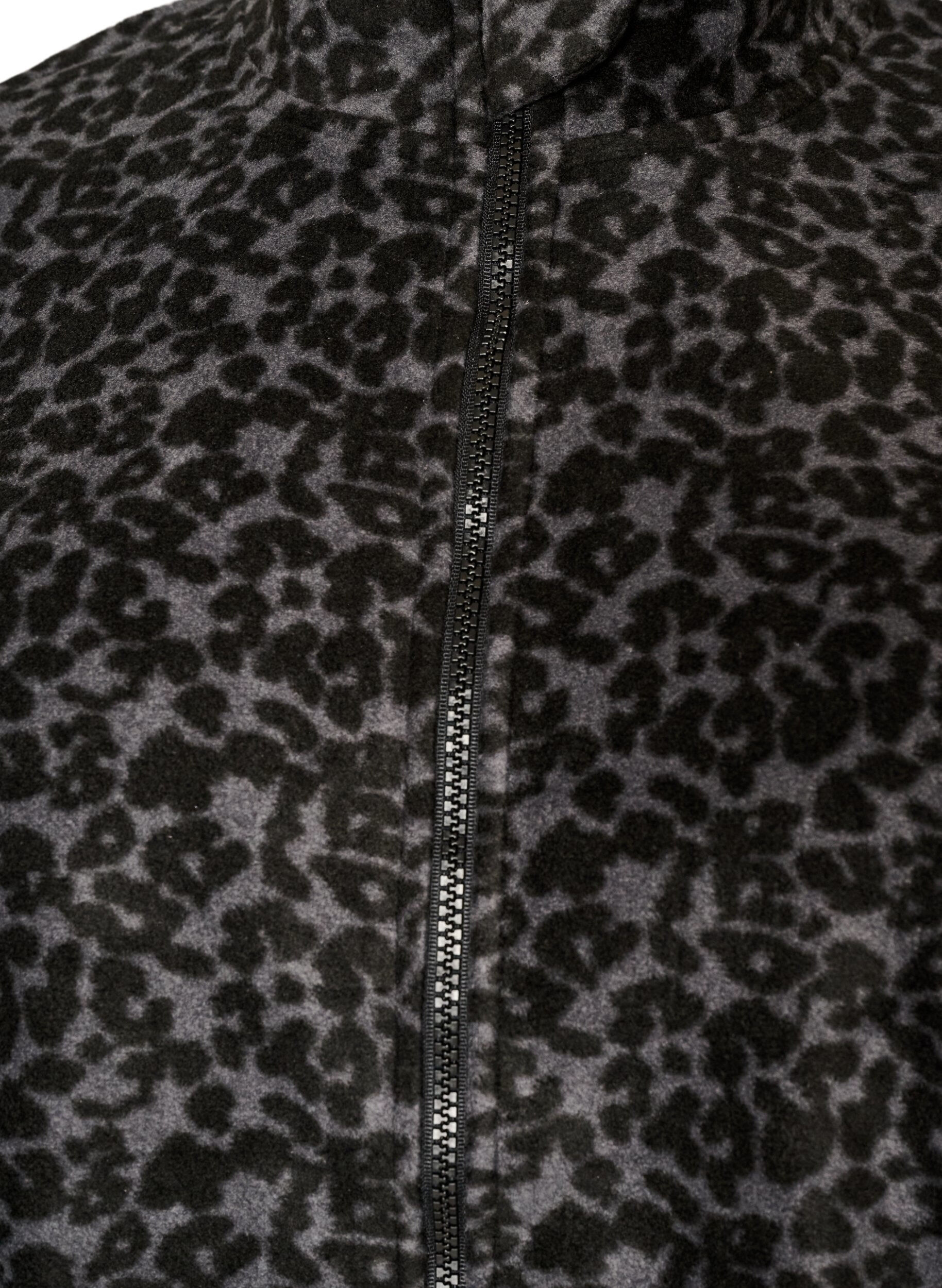 ZizziFleece-takki leopardikuosilla ja korkealla kauluksella, Musta, Packshot image number 2