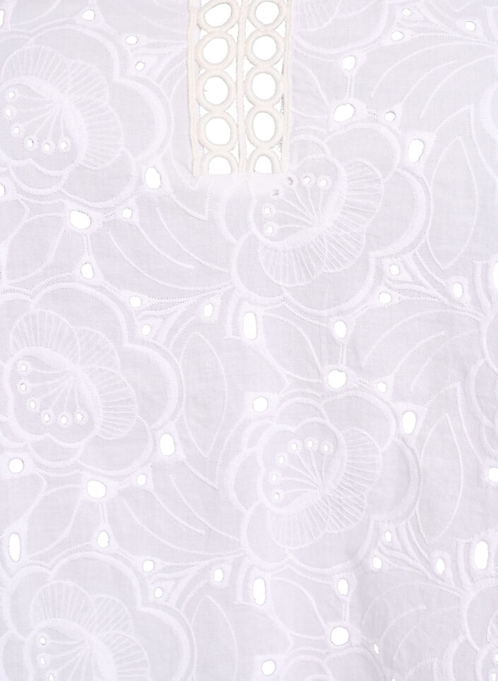 Pitk&auml;hihainen puuvillapusero broderie anglaise -yksityiskohdilla, Valkoinen, Packshot image number 2