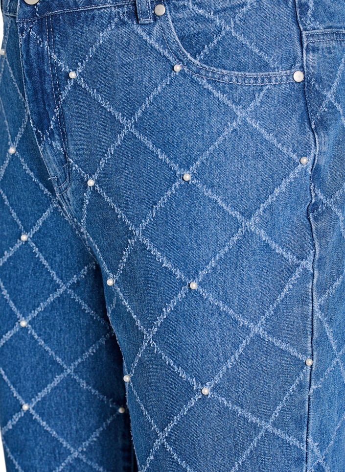 Kiana farkut korkealla vyötäröllä ja revityllä kuviolla, Sininen, Packshot