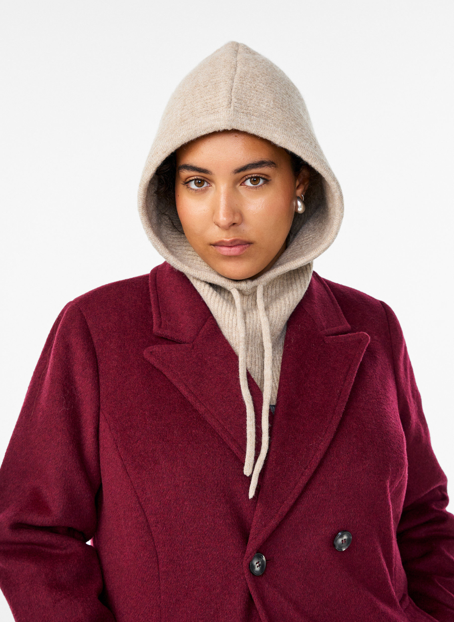 Neulottu balaclava, jossa on kiristysnauhat, Beige, Model