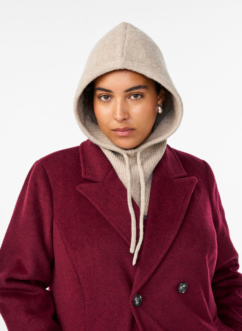 Neulottu balaclava, jossa on kiristysnauhat, Beige, Model image number 0