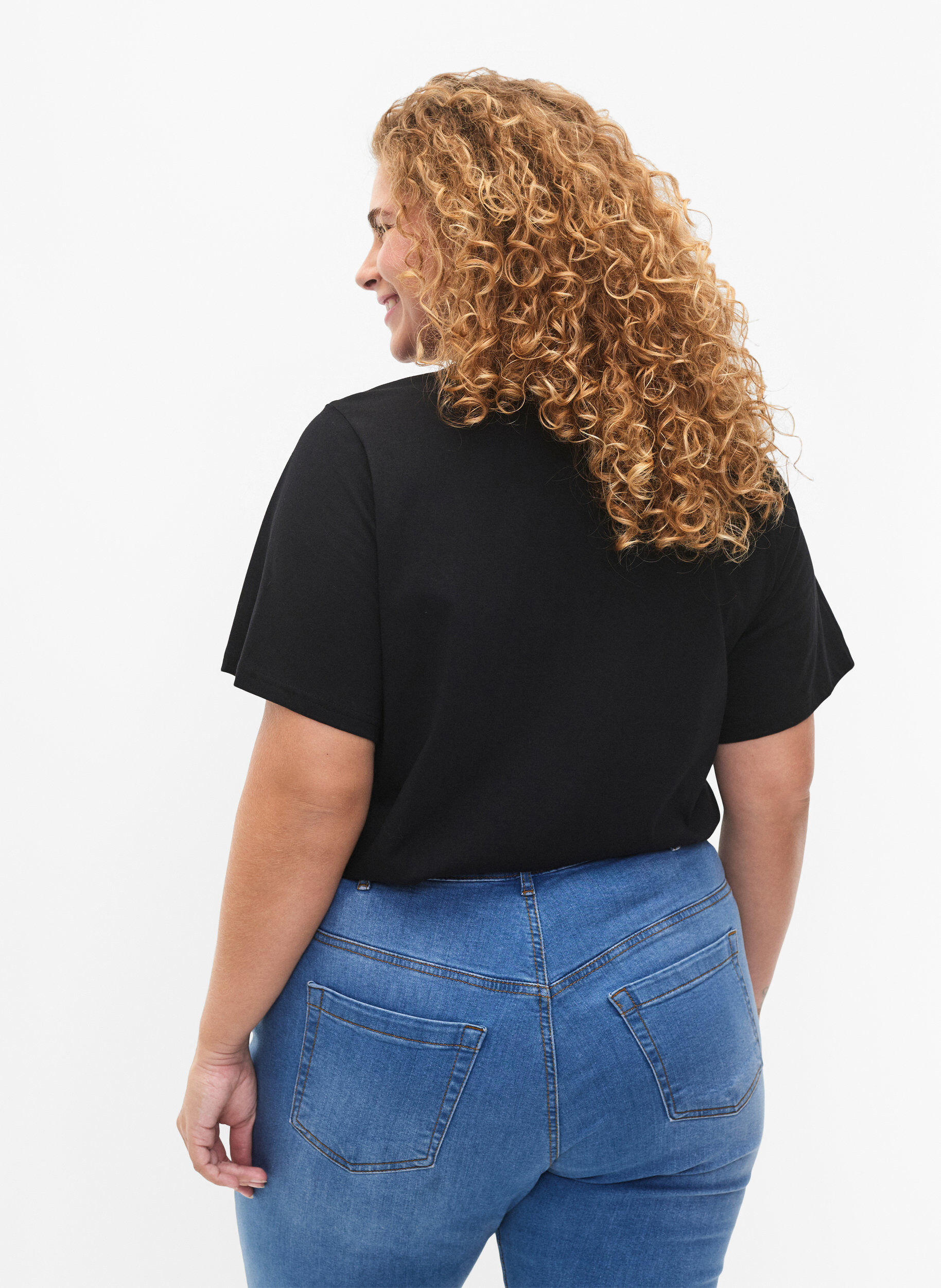 Zizzi Luomupuuvillasta valmistettu t-paita tekstill&auml;, Black &Eacute;TOILE, Model image number 1