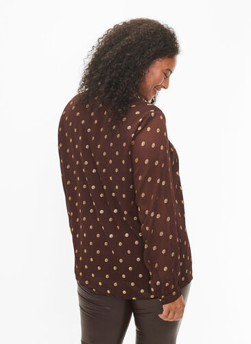 Kuosillinen pusero, jossa on v-pääntie, Fudge/Gold Dots, Model image number 1
