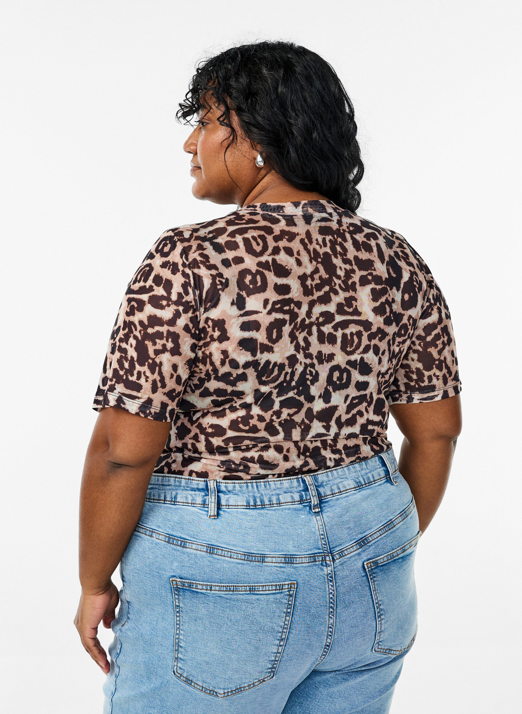 Zizzi Lyhythihainen mesh-pusero, Ruskea, Model image number 2