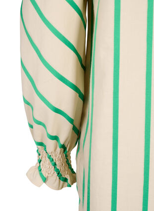 Puuvillainen raitatunika, jossa on rypytys ja röyhelöitä, Beige Green Stripe, Packshot image number 4