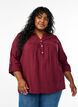 Paita puuvillamusliinissa, jossa broderie anglaise -kirjailu, Tumma Bordeaux, Model image number 0