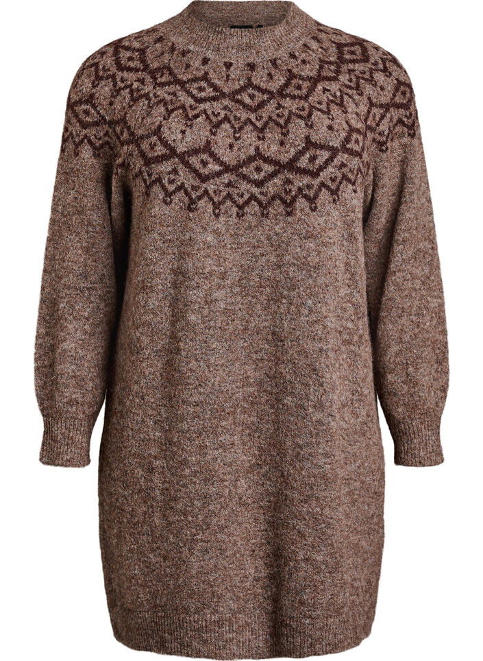 Neulemekko jacquard-kuviolla, Ruskea, Packshot image number 0