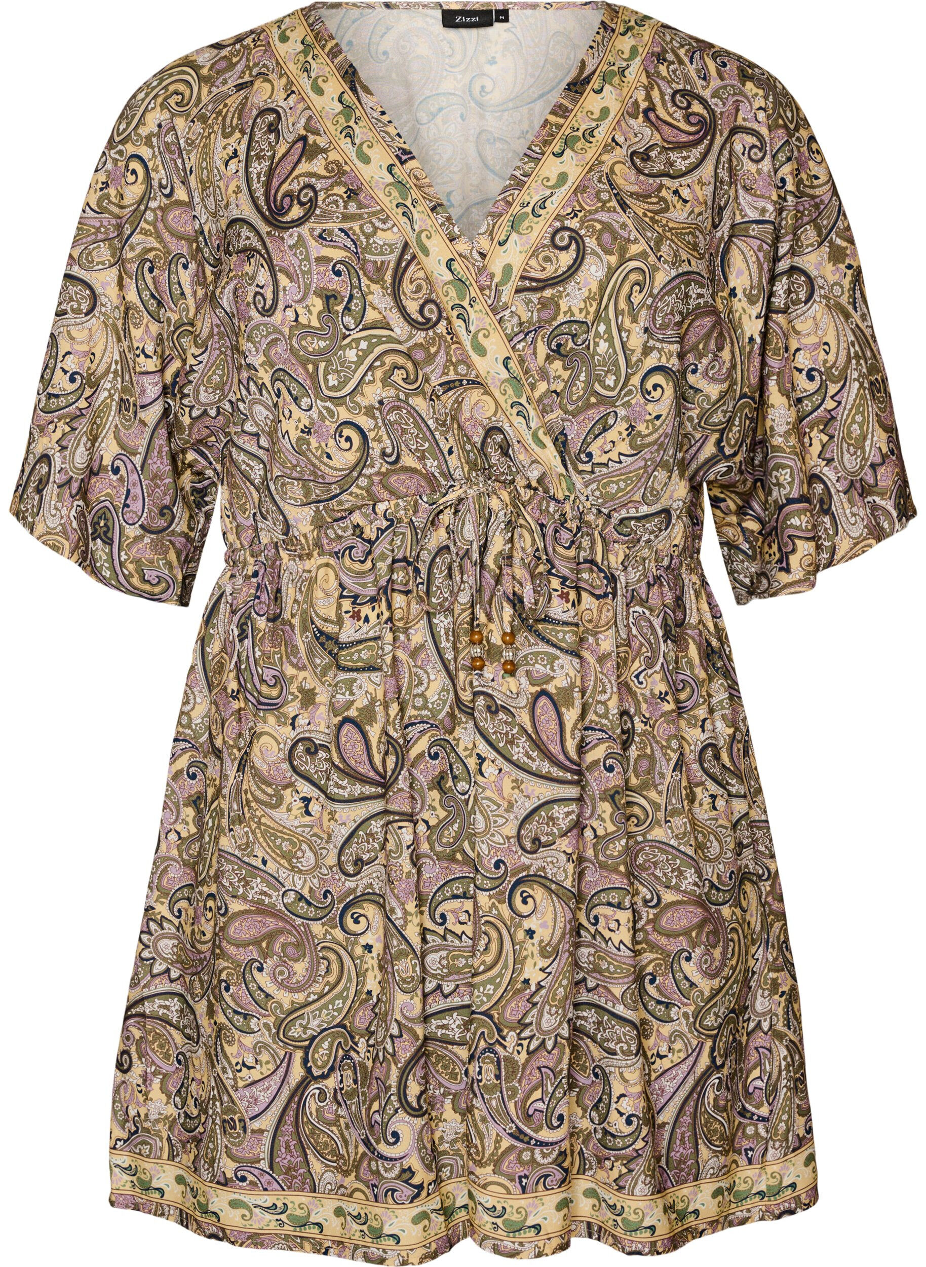 ZizziViskoositunika paisley-kuviolla ja solmittavilla nauhoilla, Keltainen, Packshot image number 0