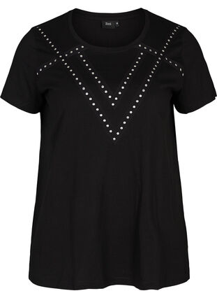 Puuvillainen t-paita niiteillä, Black, Packshot image number 0