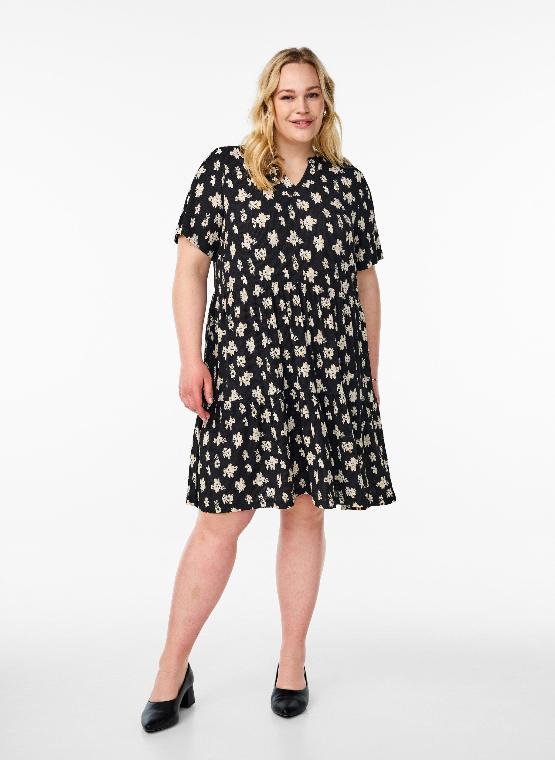 ZizziKuvioitu mekko painatuksella, Musta, Model image number 1