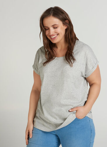 Meleerattu puuvillainen t-paita, Light Grey Melange, Model image number 0