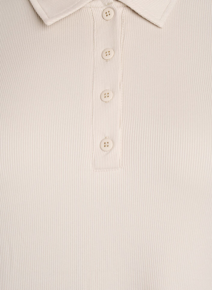 Pikeepaita pehmeää ribattua materiaalia, pitkät hihat, Beige, Packshot image number 2